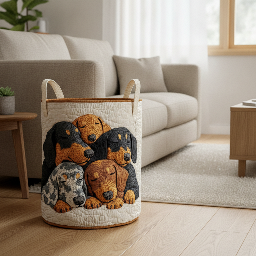ダックスフントの夢のランドリーバスケット