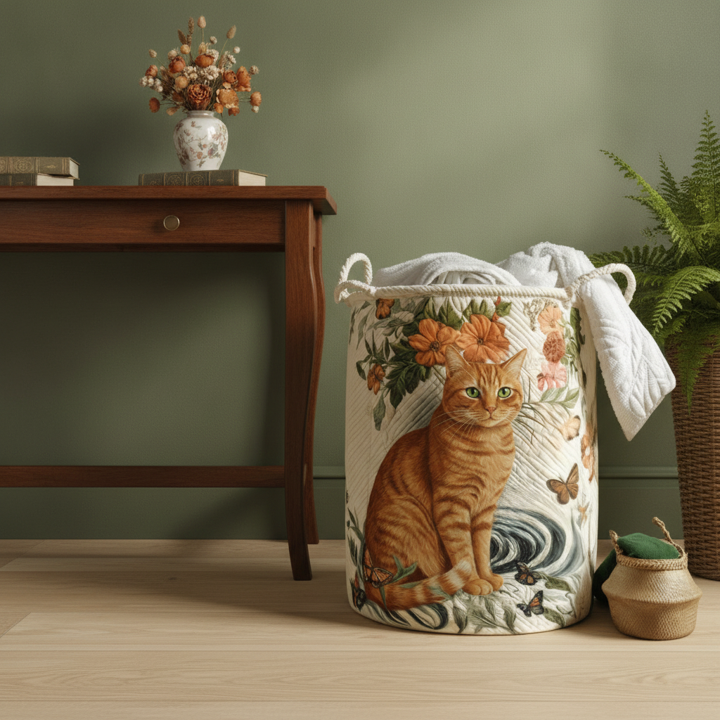 暖かいイエローヒゲのランドリーバスケット
